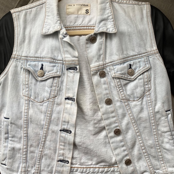 Rag & Bone Denim Jacket with Leather Sleeves - Small - Picture 2 of 3